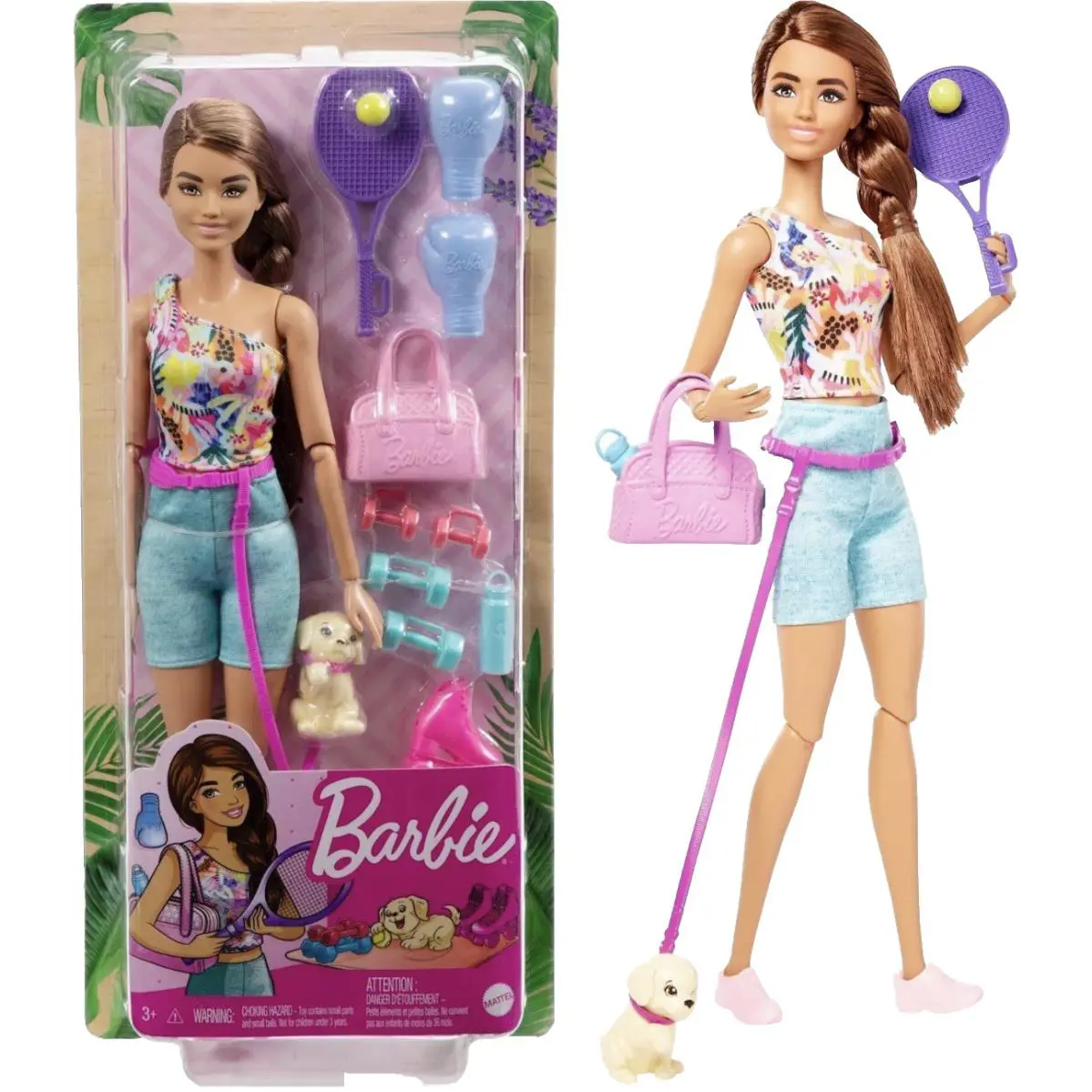 Barbie You Can Be Anything Fitness Doll with Puppy- Brunette Workout Doll-HKT91