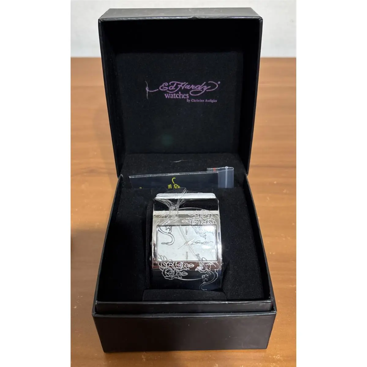 Vintage Ed Hardy by Christian Audigier Womens Watch Bangle Style Engraved Quartz