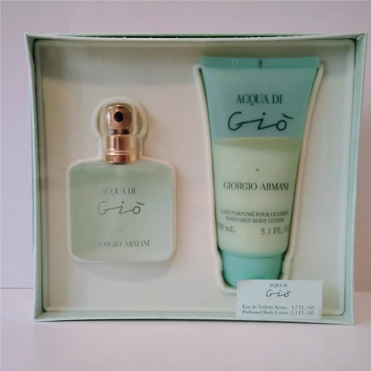 Vintage Acqua Di Gio Armani 2 PC Gift Set 1.7 oz Edt Spray 5.1 oz Body Lotion