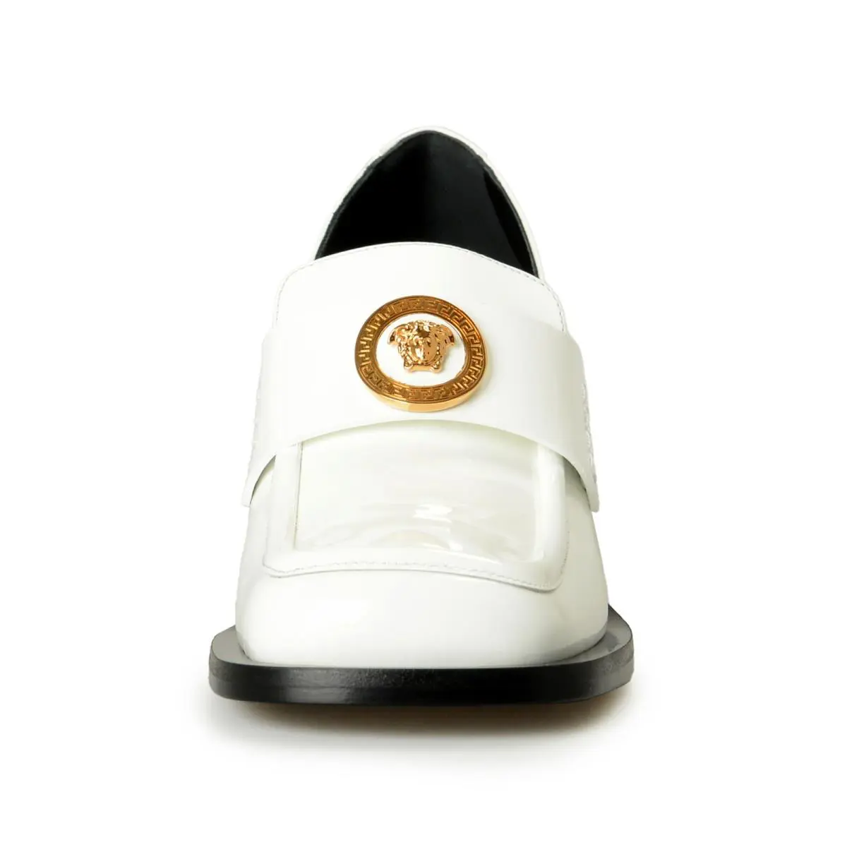 Women`s Gold Medusa Patent Leather Heeled Moccasins Shoes US 8.5 IT 38.5 by Versace