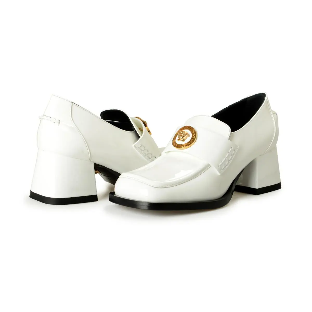 Women`s Gold Medusa Patent Leather Heeled Moccasins Shoes US 10 IT 40 by Versace
