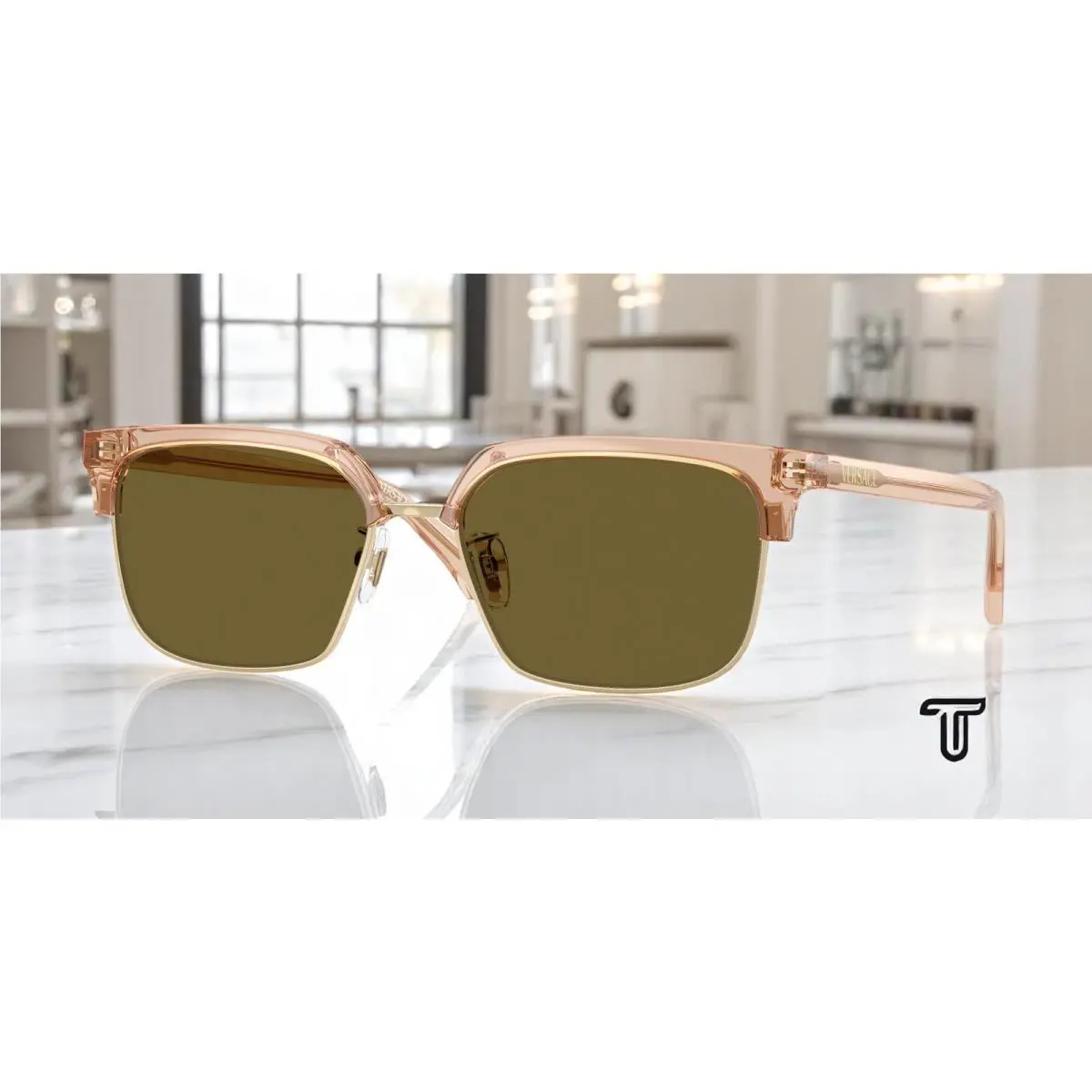 Versace VE4494D 551883 Transparent Brown Dark Brown 56 mm Men`s Sunglasses
