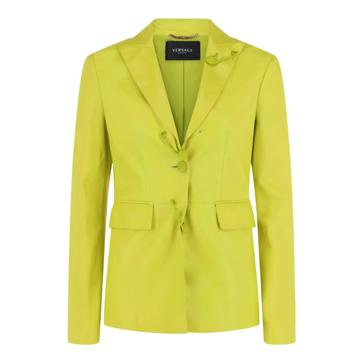 Versace Womens Safety Pin Single-breasted Leather Blazer
