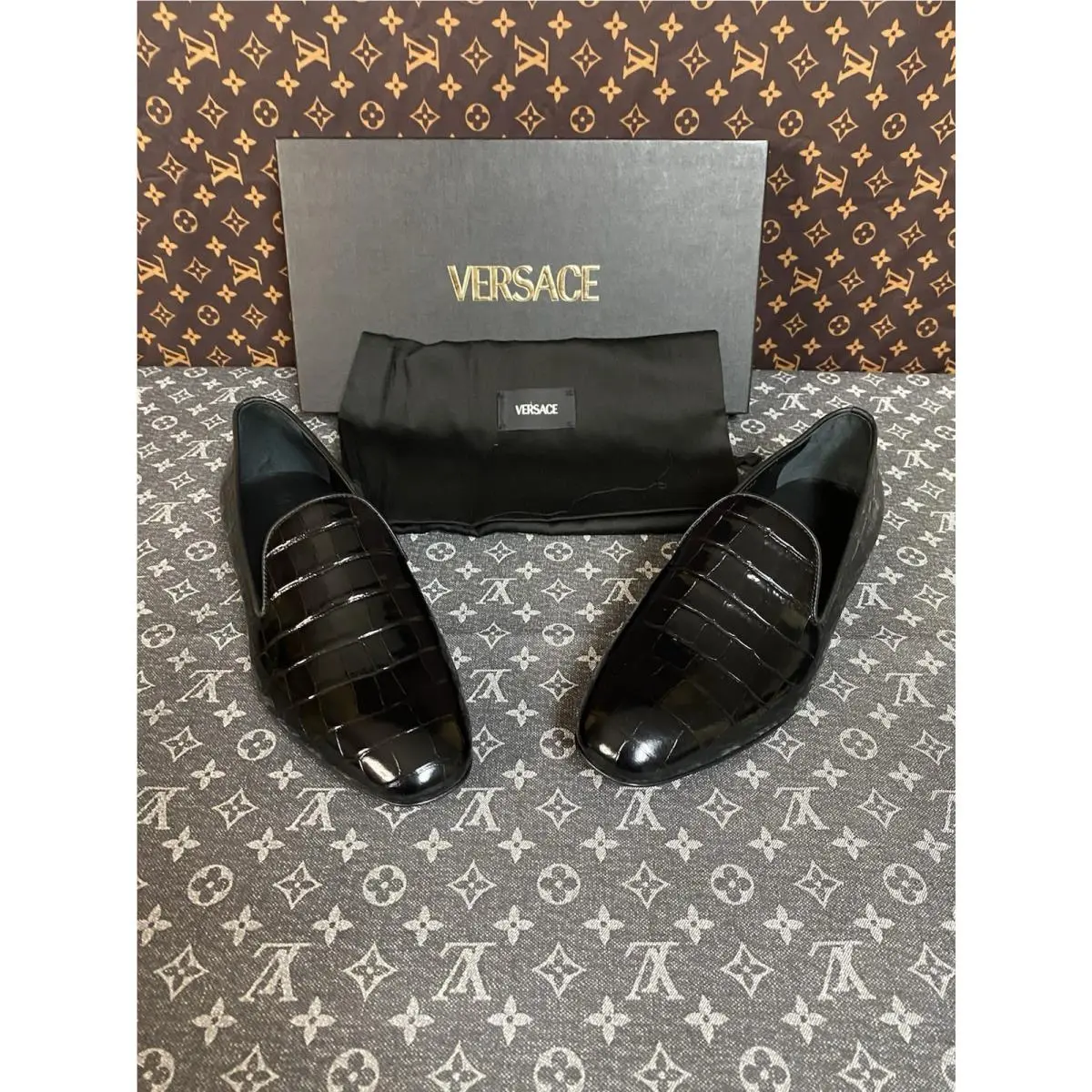 Mens Versace Smoking Slipper Size 9US 42 Eur Croc Embossed Calfsk