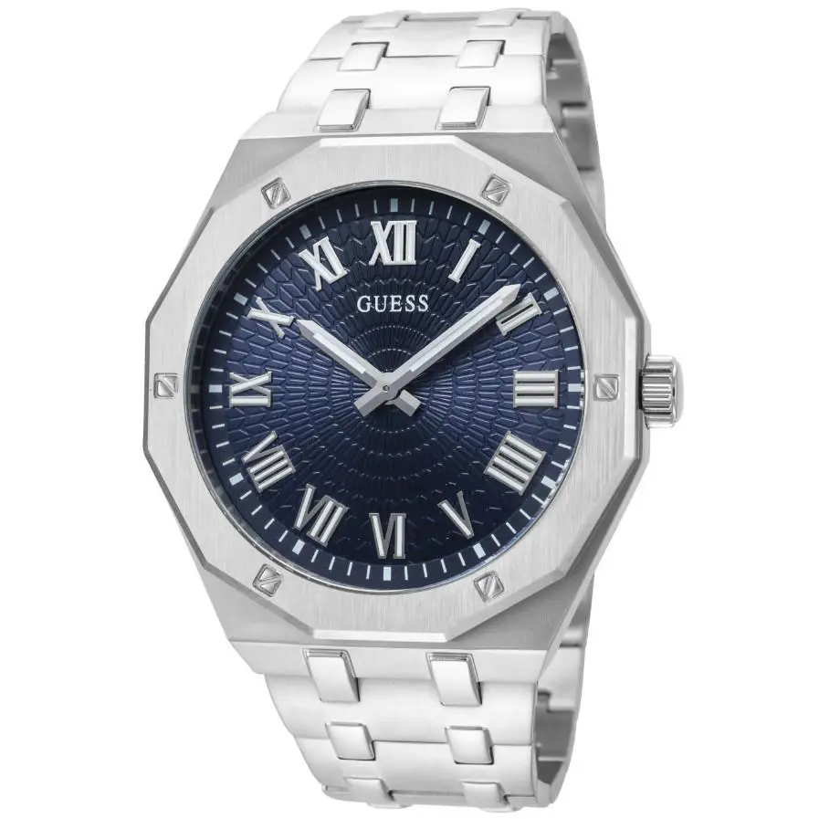 Guess Silver-tone Analog Blue Dial Steel Strap Men`s Watch GW0575G4