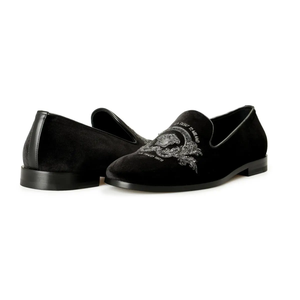 Versace Men`s Velvet Embroidered Slippers Loafers Shoes US 7 IT 40