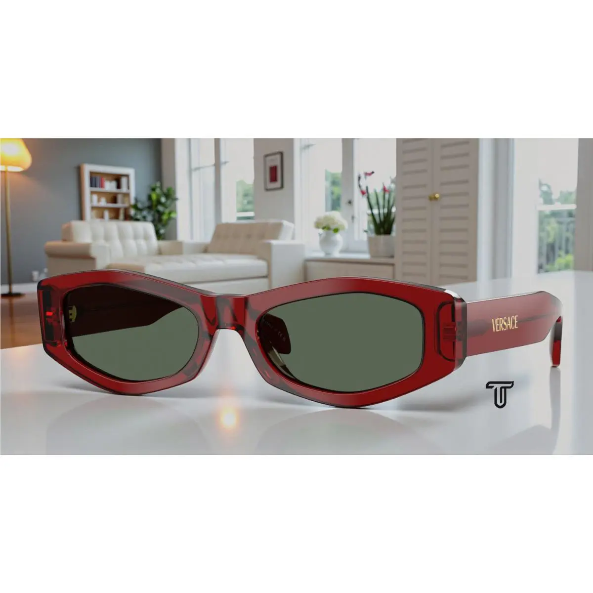 Versace VE4487F 551271 Dark Transparent Red Dark Green 54 mm Women`s Sunglasses