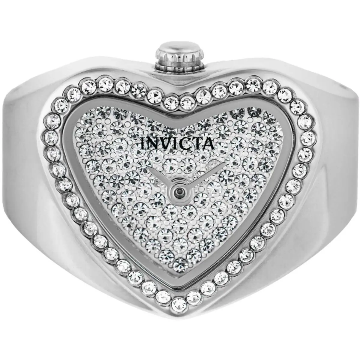 Invicta Women`s Mini Ring Watch Angel Quartz Silver Tone Dial Crystals 49578 - Dial: Silver, Band: Silver