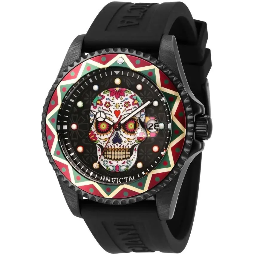Pro Diver 43mm Dia De Los Muertos Skull Quartz Men`s Watch 43754 by Invicta