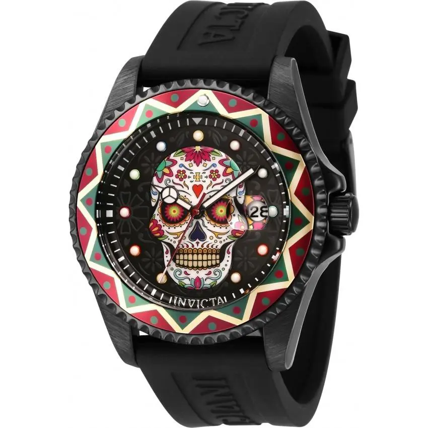 Invicta Men`s Watch Pro Diver Latam Multicolor Dial Black Silicone Strap 43754