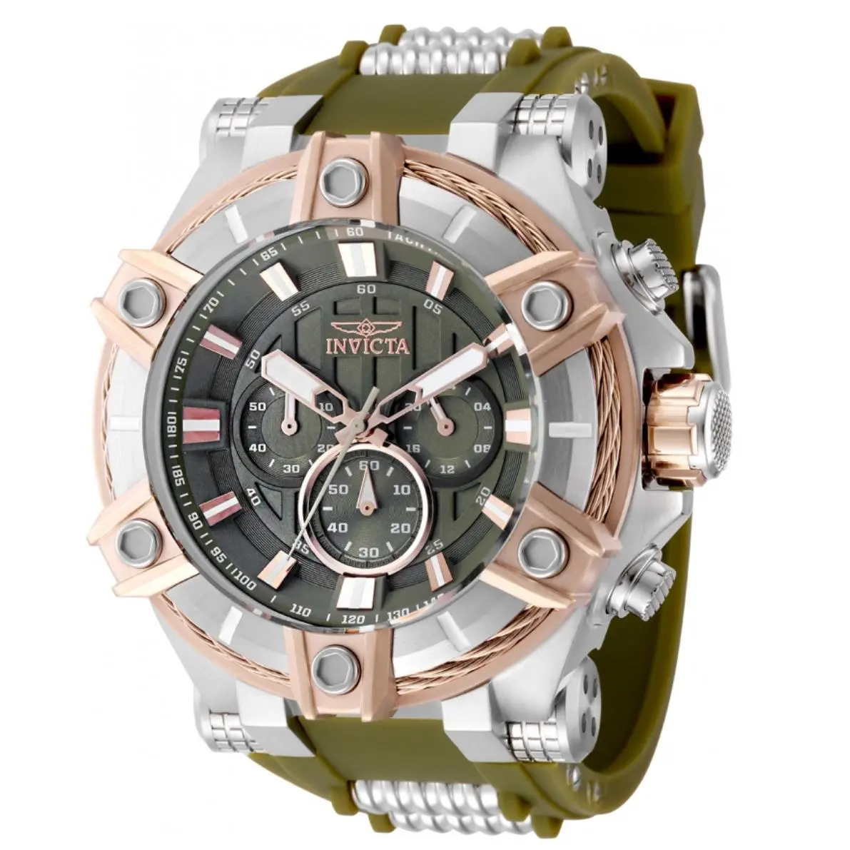 Invicta Bolt Surge Men`s 52mm Green Rose Gold Chronograph Watch 49809