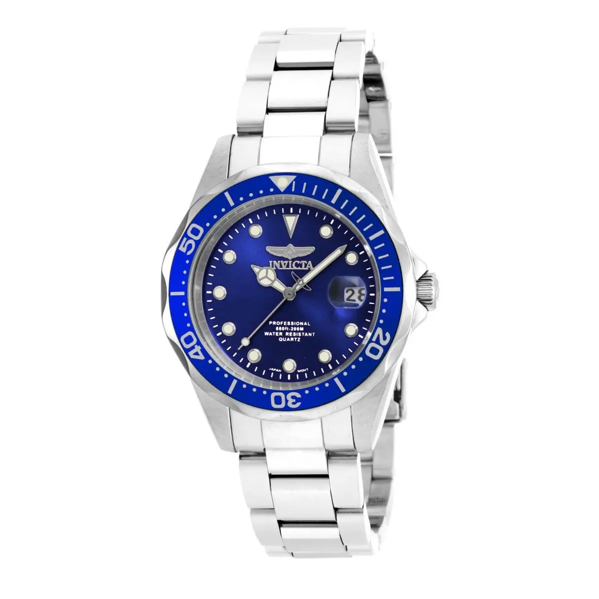 Invicta Men`s Watch Pro Diver Quartz Blue Dial Silver Tone Steel Bracelet 17048