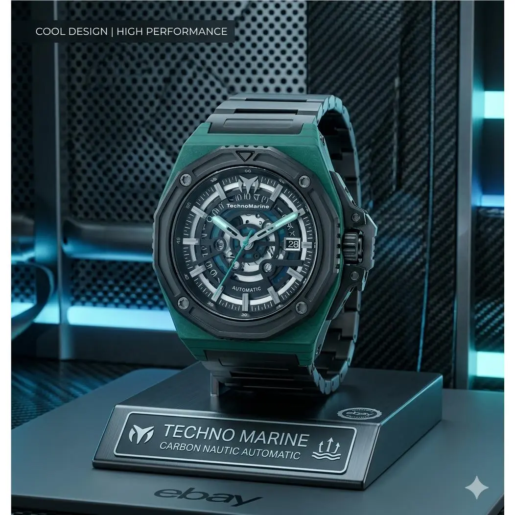 Invicta Technomarine Carbon Nautic Auto Watch 45mm Green TM-525002