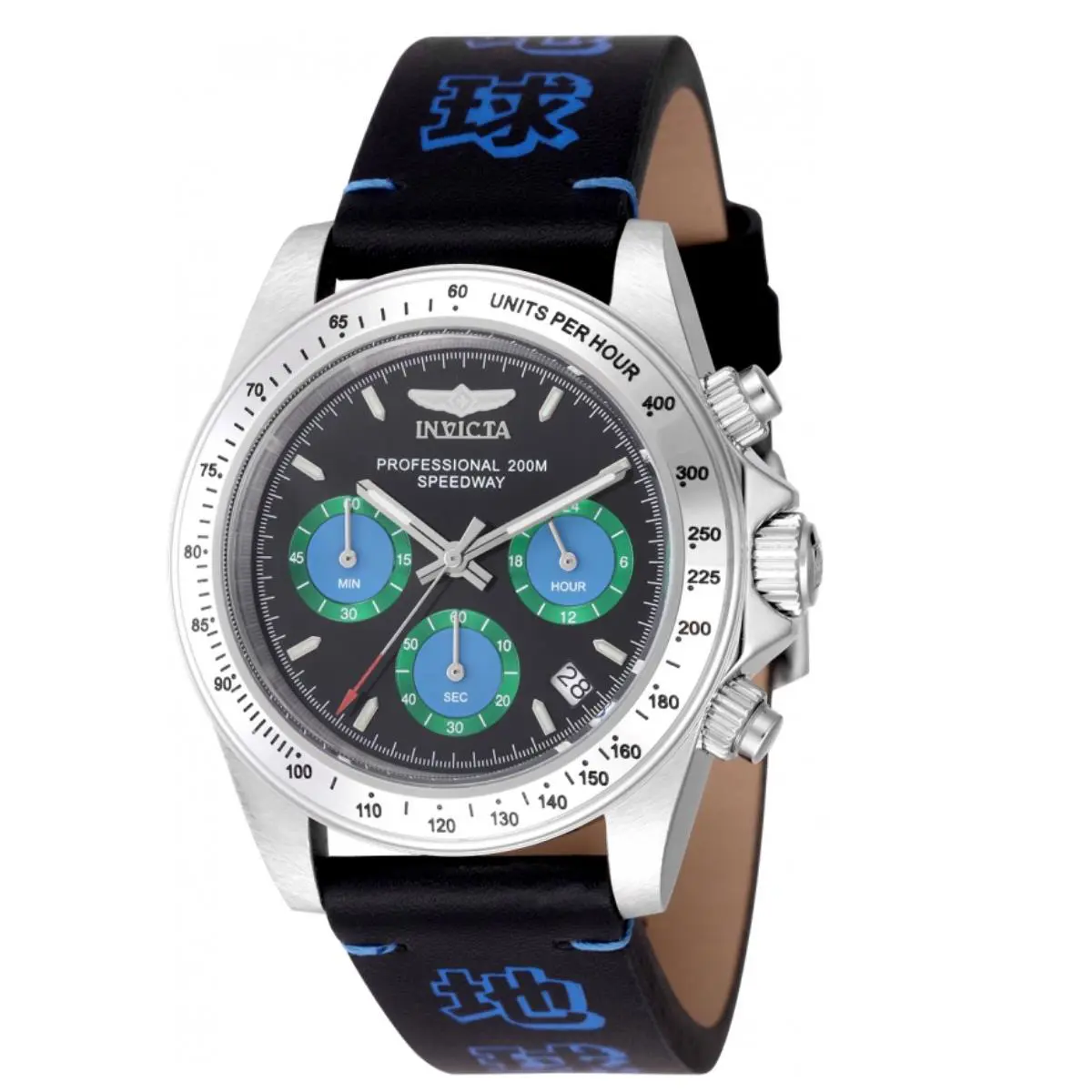 Invicta Speedway Forces of Nature Collection - Earth Men`s 40mm Chrono Watch - Dial: Black, Blue, Green, Multicolor, Band: Black, Blue, Bezel: Black, Silver