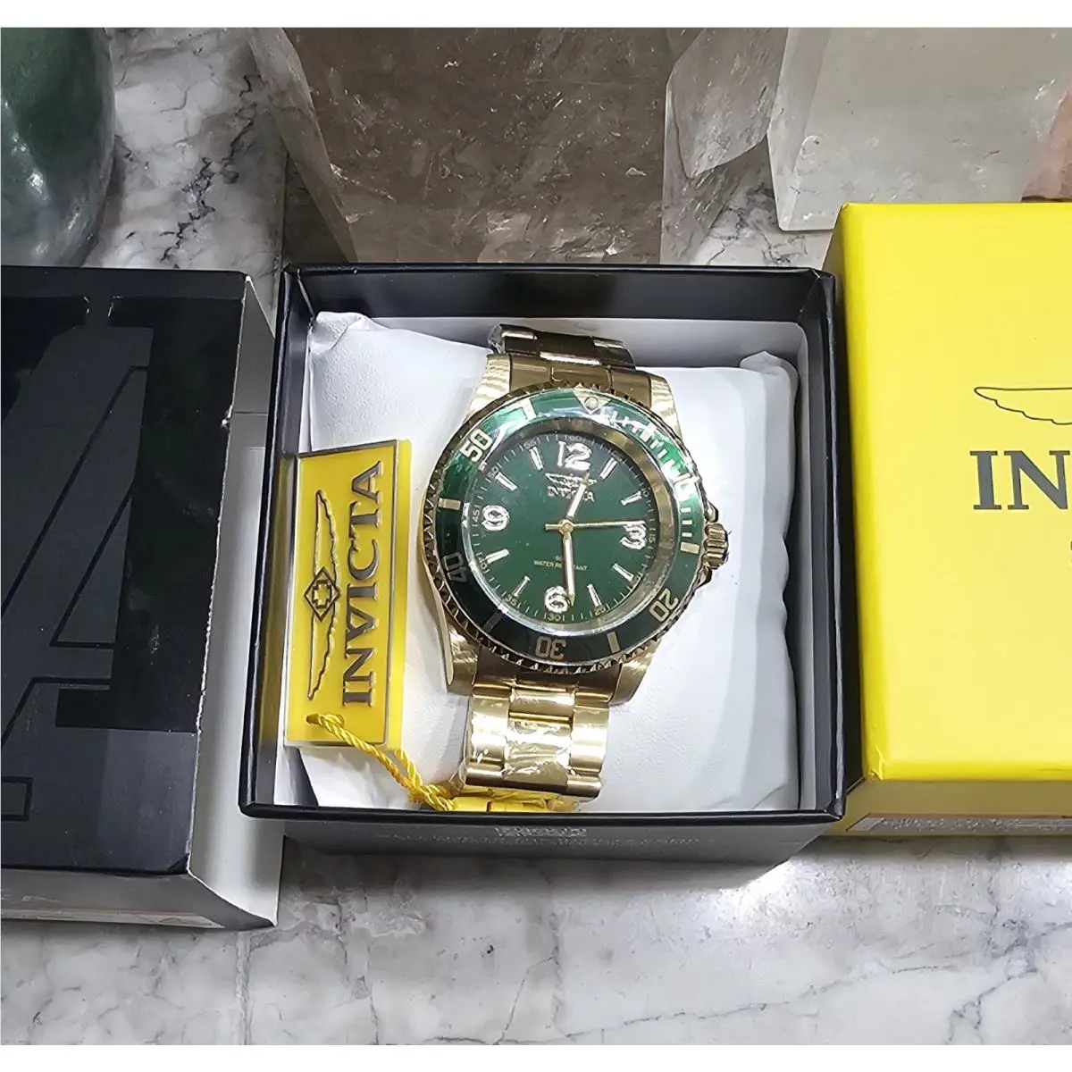 Invicta Specialty Men`s Watch 41mm Green Dial Gold Quartz Stainless 30m