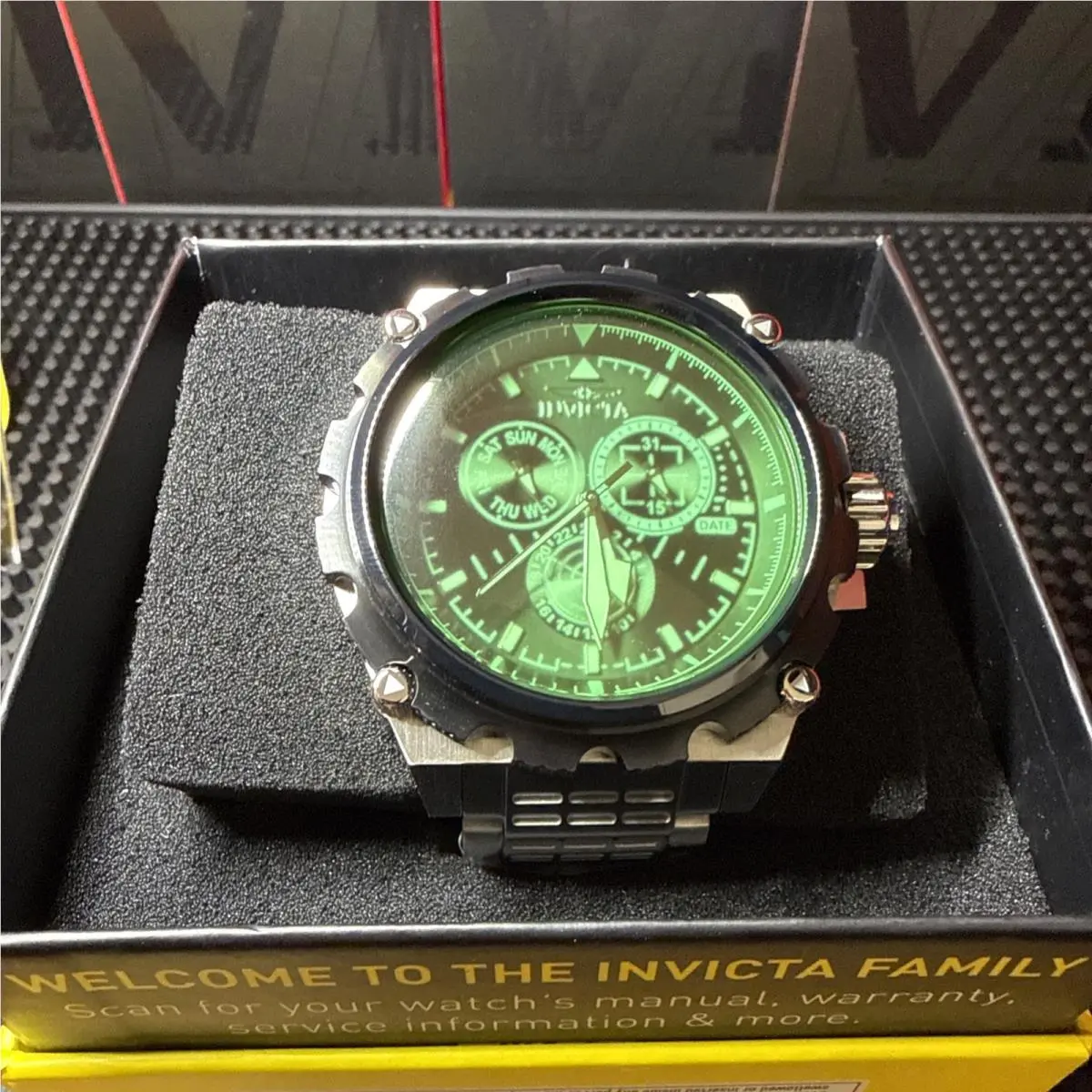 Invicta Coalition Forces Spline Command Mens 50mm Green Tint Crystal Watch 49199 - Dial: Black, Green, Band: Silver, Bezel: Black