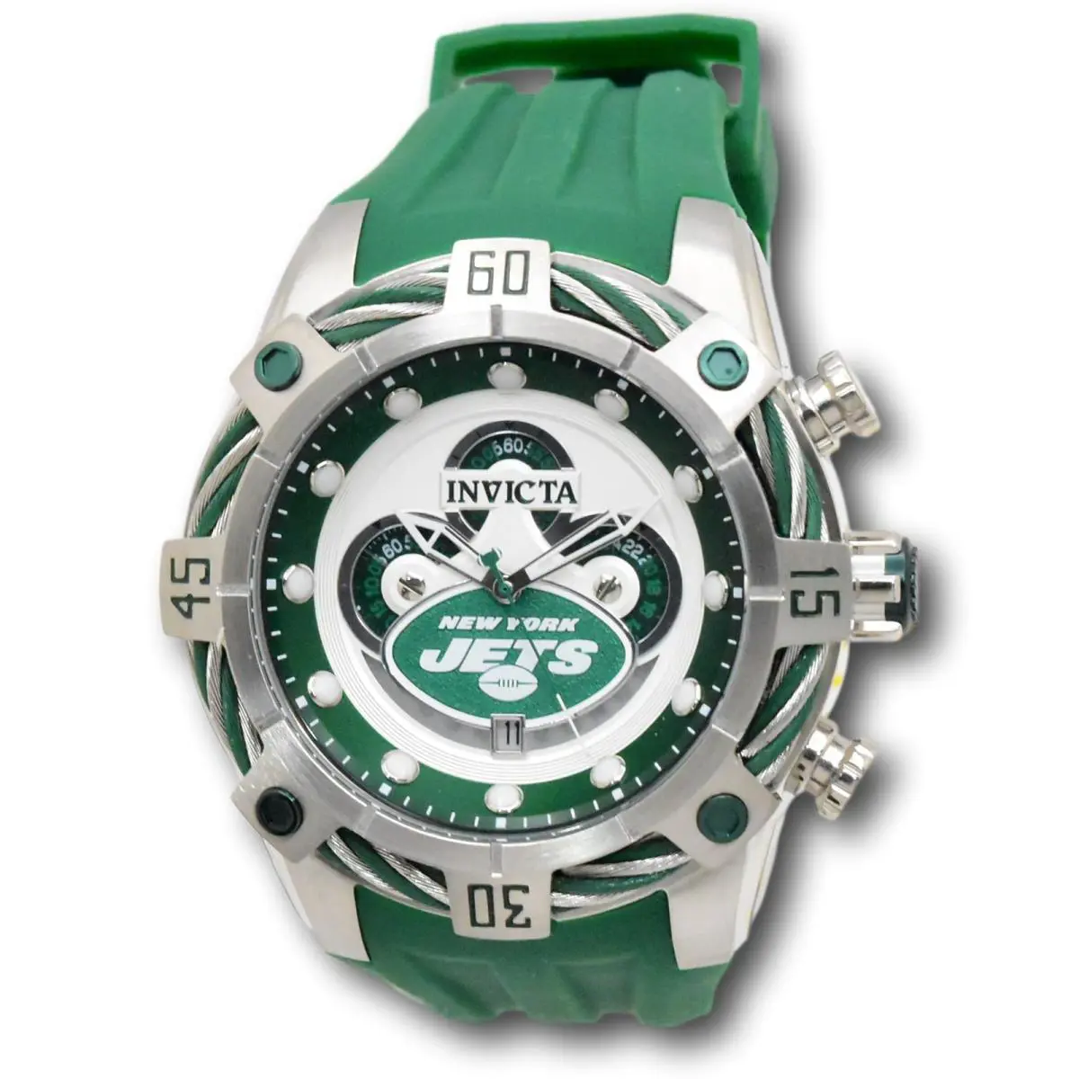 Invicta Bolt Nfl York Jets Men`s 52mm Silicone Quartz Chrono Watch 35860