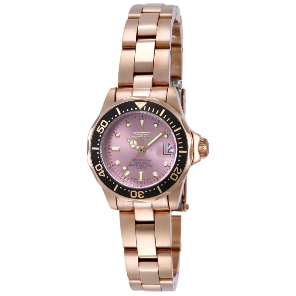 Invicta Women`s Watch Pro Diver Quartz Pink Dial Rose Gold Bracelet 14100