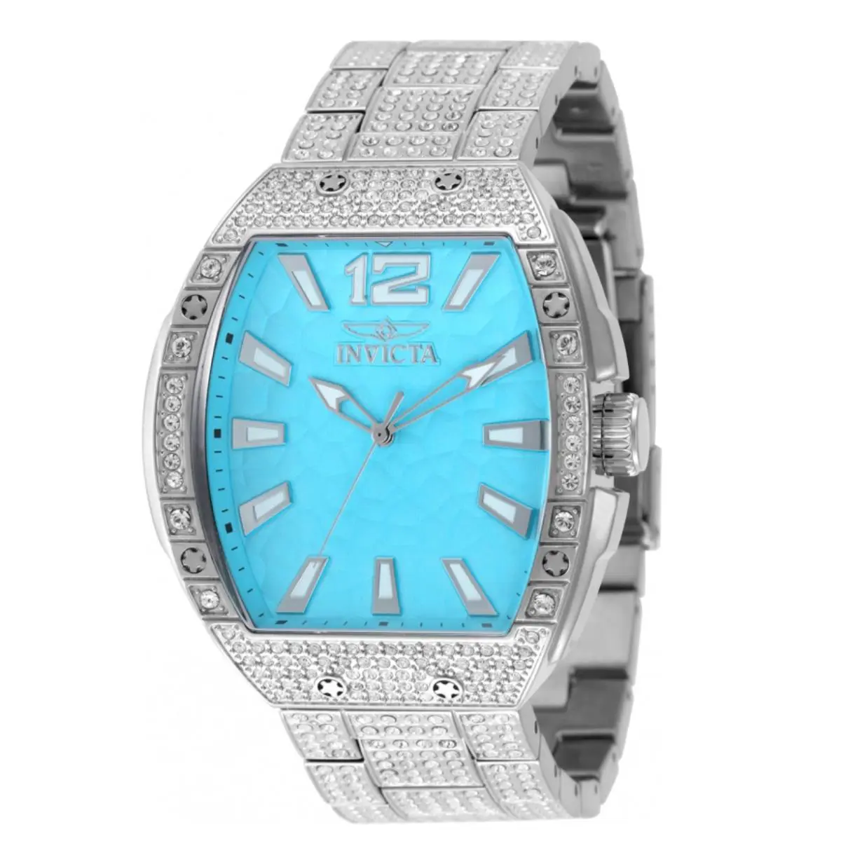 Invicta Celestial Luxury Men`s 47mm 336 Crystals Blue Dial Quartz Watch 50199 - Dial: Blue, White, Band: Gray, Silver, White, Bezel: Silver, White