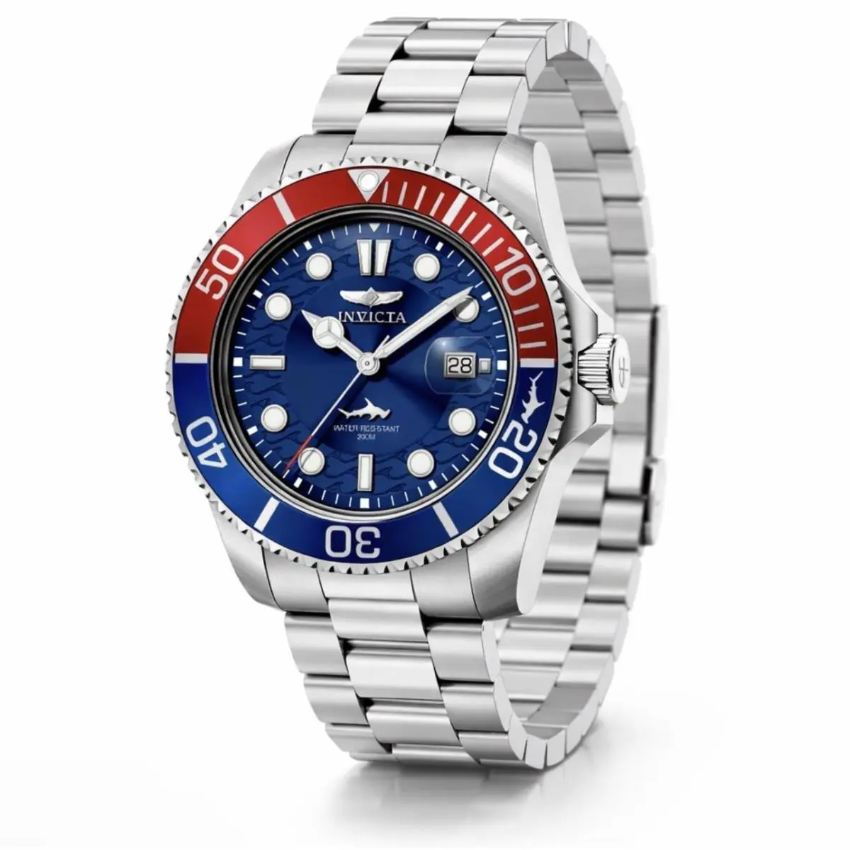 Invicta Pro Diver Men`s Quartz Blue Dial Blue-red Bezel Stainless Steel Watch