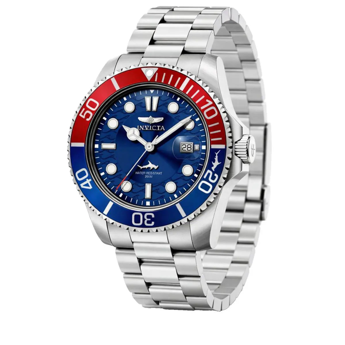 Invicta Pro Diver Men`s Quartz Blue Dial Blue-red Bezel Stainless Steel Watch