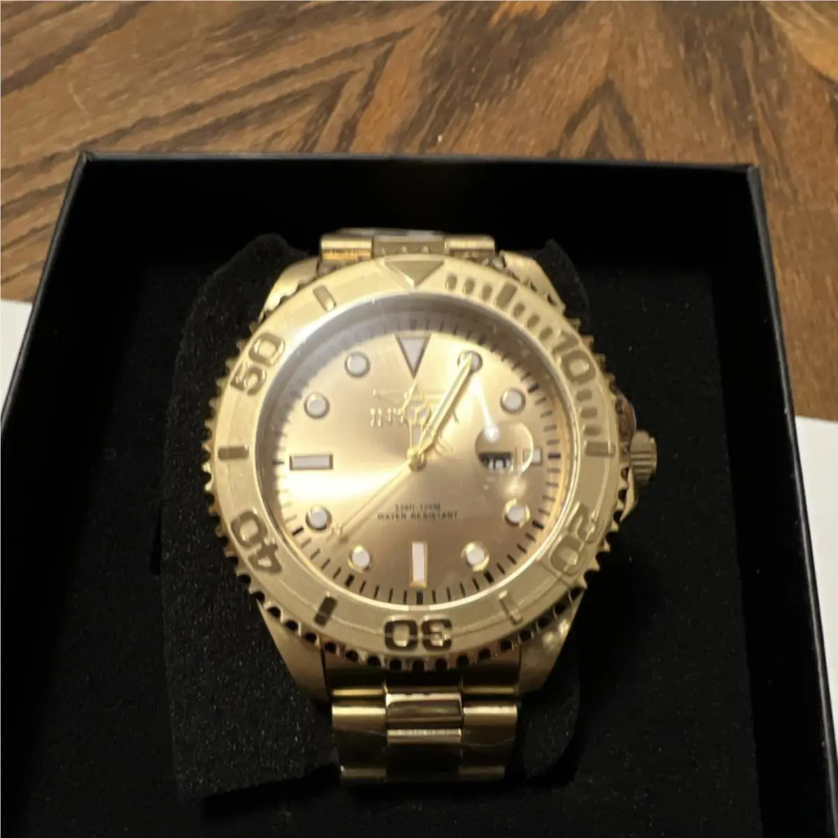Invicta Diver Men`s Analog Wristwatch Gold Dial Gold Metal Band