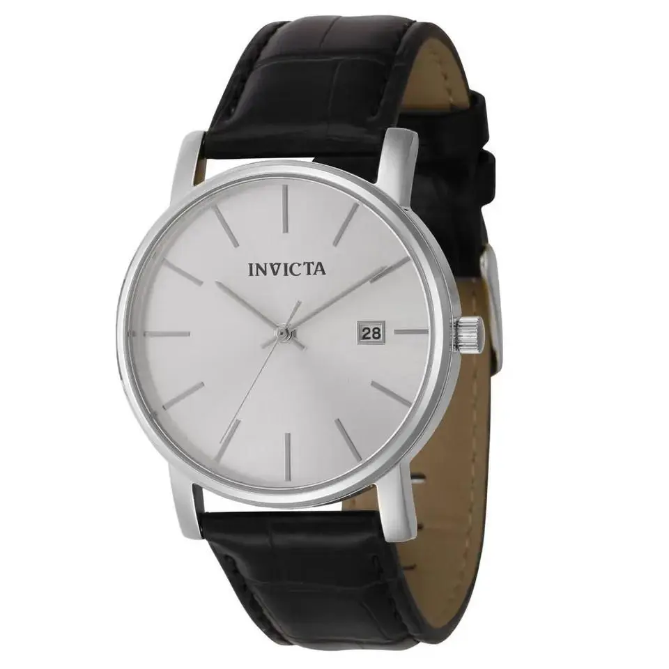 Invicta Vintage Collection Women`s Watch 37mm Silver Black Leather Band 44858