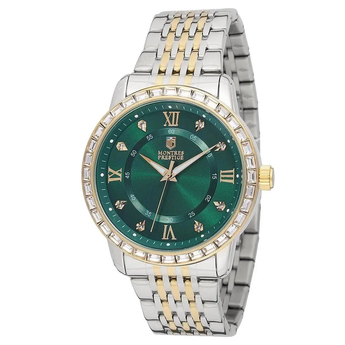 Montres Prestige Invicta Mens Watch 45mm Gold Silver Green Dial Crystal Bezel