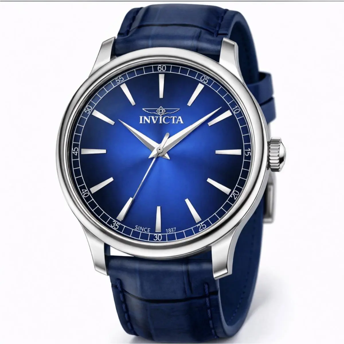 Invicta Celestial Men`s Watch 43mm Silver Case Blue Dial Blue Leather Band 50475