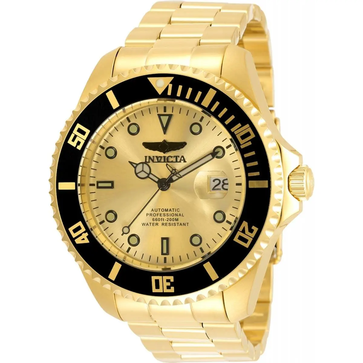 Invicta Men`s Watch Pro Diver Gold Tone Dial Steel Bracelet Rotating Bezel 35723
