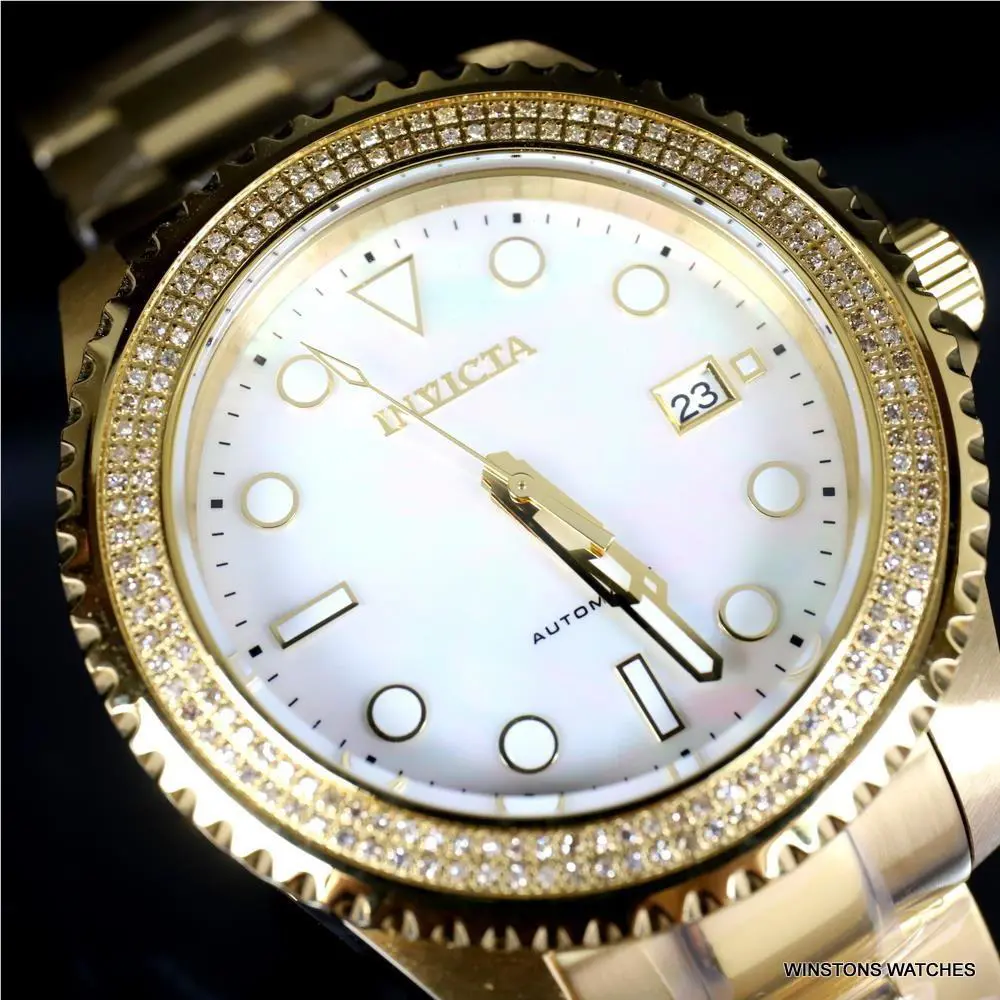 Invicta Grand Diver Automatic .75 Ctw Diamond Gold Plated White Mop Watch