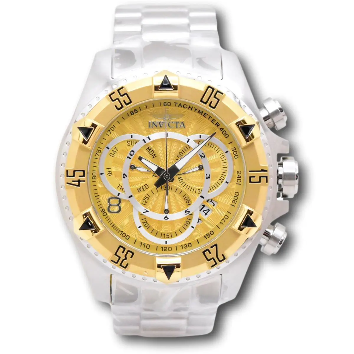 Invicta Excursion Touring Men`s 52mm Gold Dial Z60 Swiss Chronograph Watch 29636 - Dial: Champagne, Gold, Silver, Yellow, Band: Silver, Bezel: Black, Gold, Yellow
