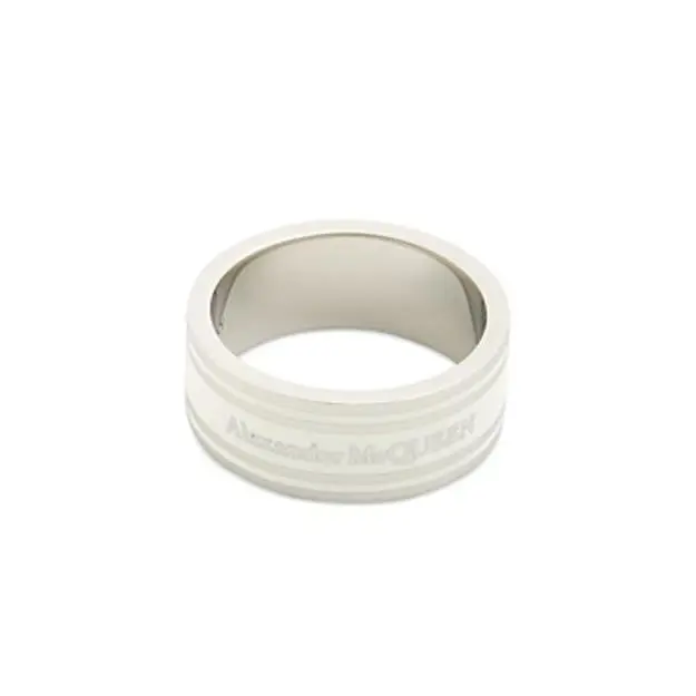 Alexander Mcqueen Enamel Stripe Logo Ring Size 9