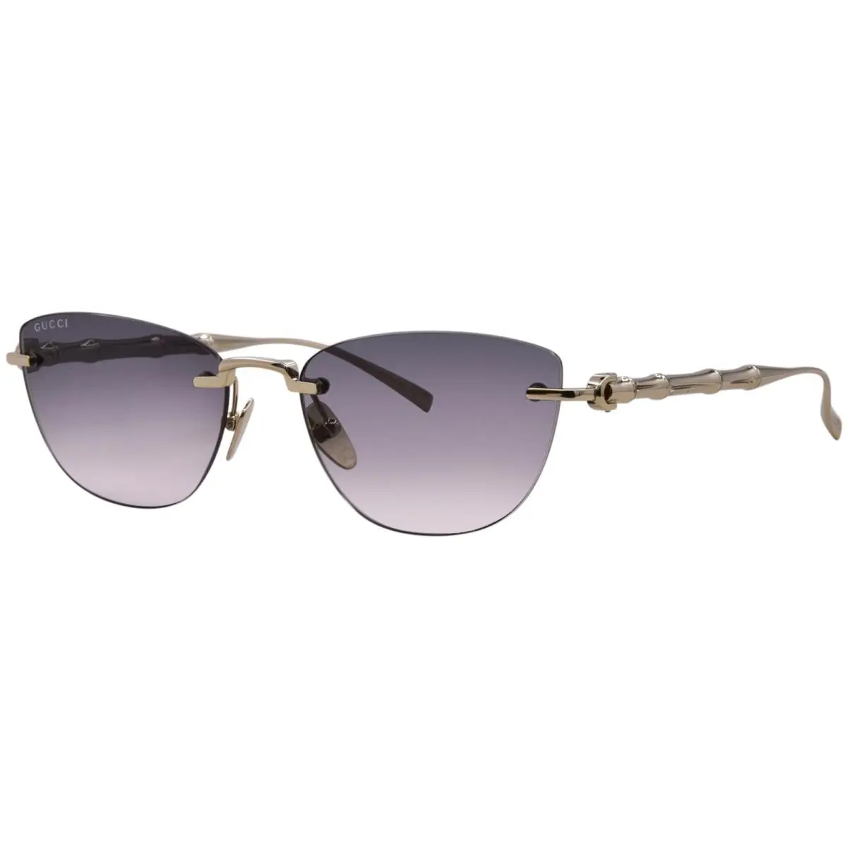 GG2063S 001 Sunglasses Women`s Gold/grey Lenses Rimless Style Cat Eye 55mm by Gucci