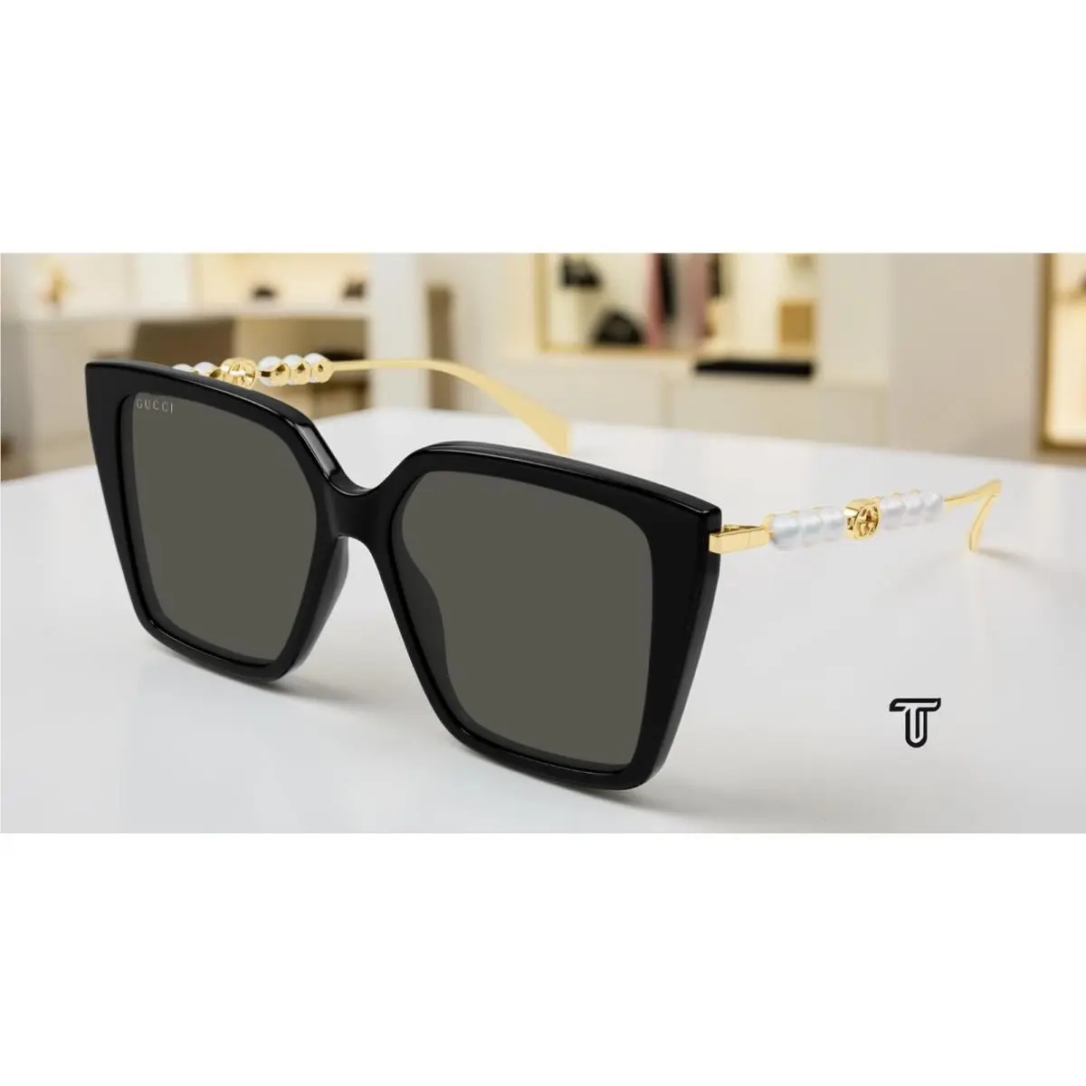 Gucci GG1967S 001 Black Gold Grey Lens 54 mm Butterfly Women`s Sunglasses