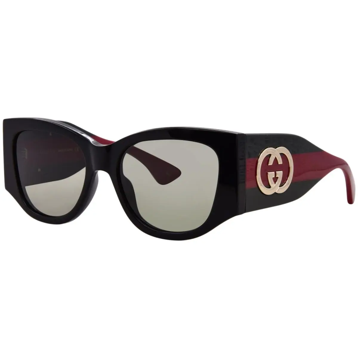 GG2115S 001 Sunglasses Women`s Black/green/red/gold/grey Square Shape 55mm by Gucci