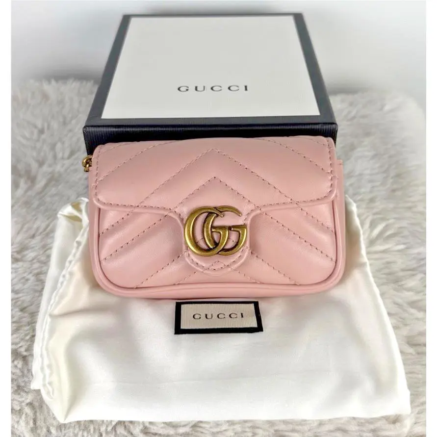 Gucci GG Marmont Super Mini Bag Wristlet Dusty Pink Matelasse Leather