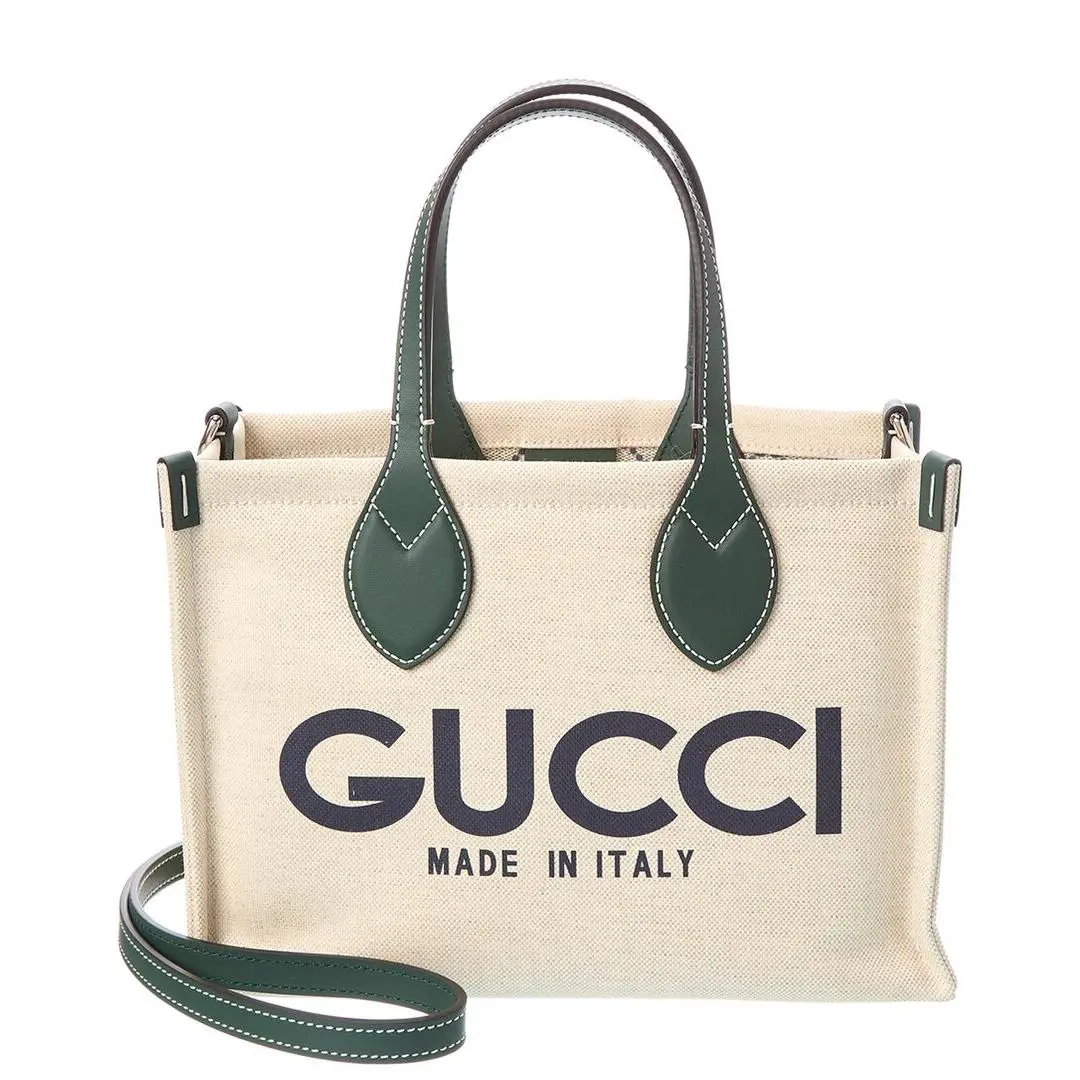 Gucci Mini Canvas Leather Tote Women`s Beige Os - Exterior: Beige
