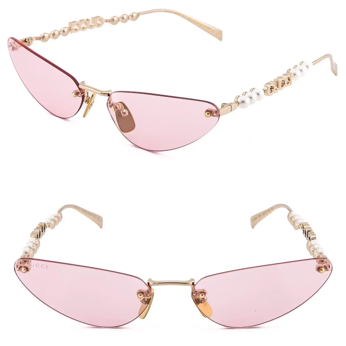 Gucci GG1920S Gold Pink 1920 GG Pearl Logo Skinny Cat Rimless Sunglasses 004