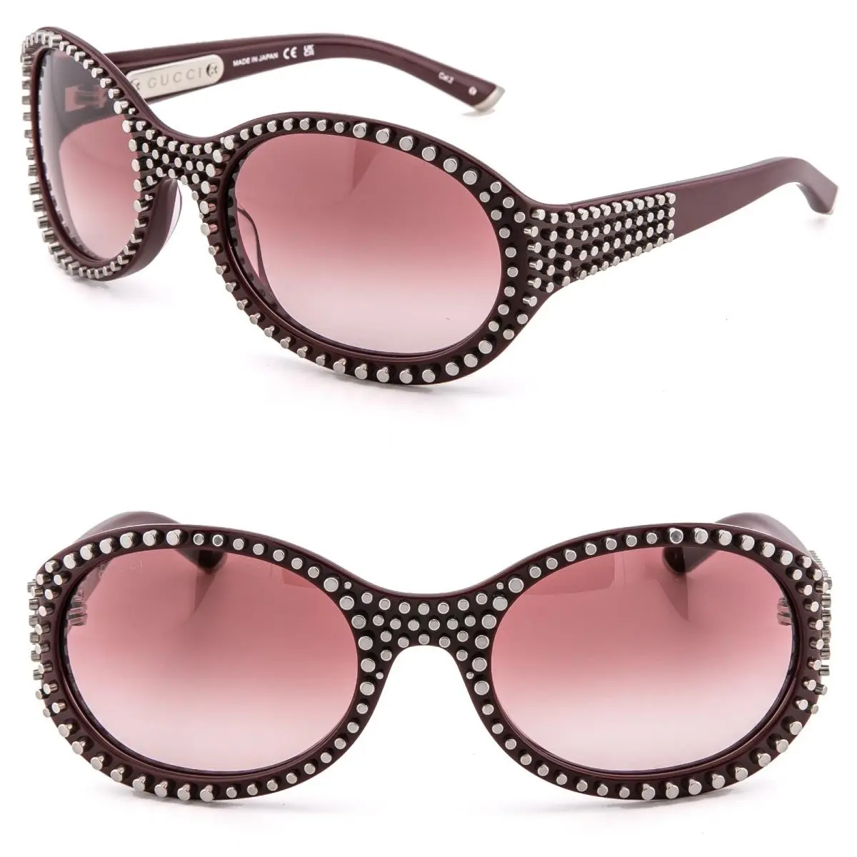 Gucci GG2013S Burgundy 2013 Stud Spike Oval Mask Wrap Fashion Sunglasses 002