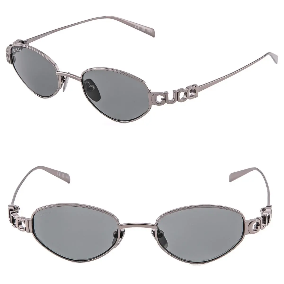 Gucci 1935 Gg1935S Ruthenium Gray Logo Unisex Metal Oval Wrap Sunglasses 001