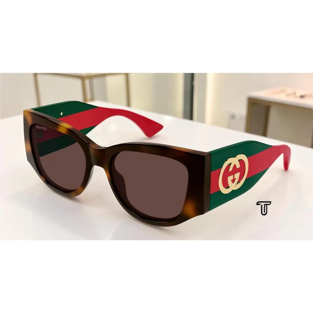 Gucci GG2115S 002 Cat Eye Havana Green Brown 55 mm Women`s Sunglasses