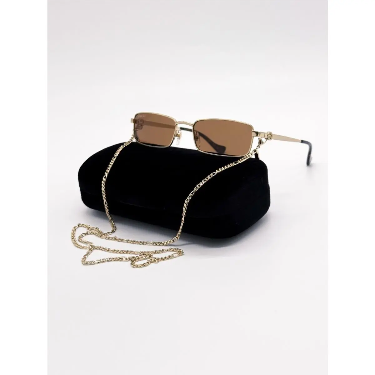 Gucci Sunglasses GG1600S 002 Gold Women Eyewear with Cha