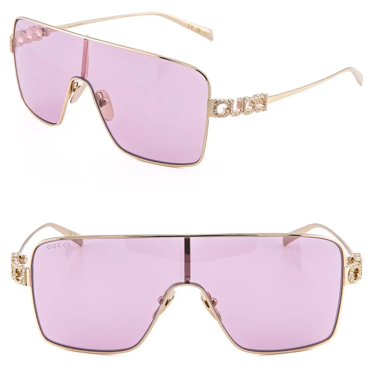 Gucci 1936 Gg1936S Gold Pink Crystal Logo Unisex Metal Mask Wrap Sunglasses 005