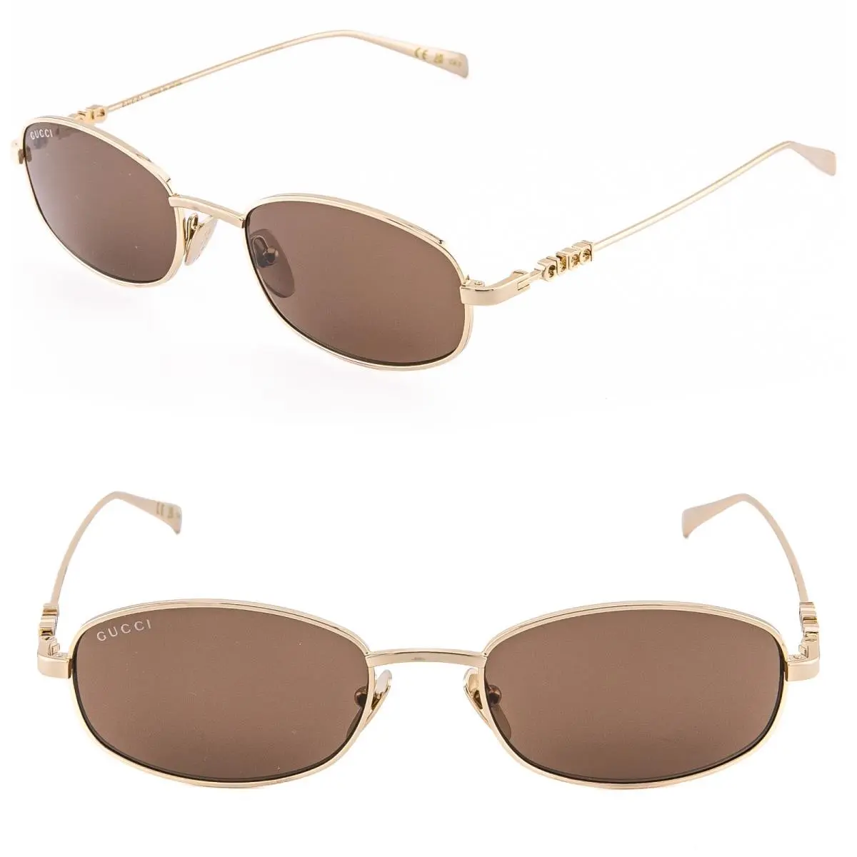 Gucci GG1940S 1940 Gold Brown 002 Oval Narrow Metal Skinny Unisex Sunglasses