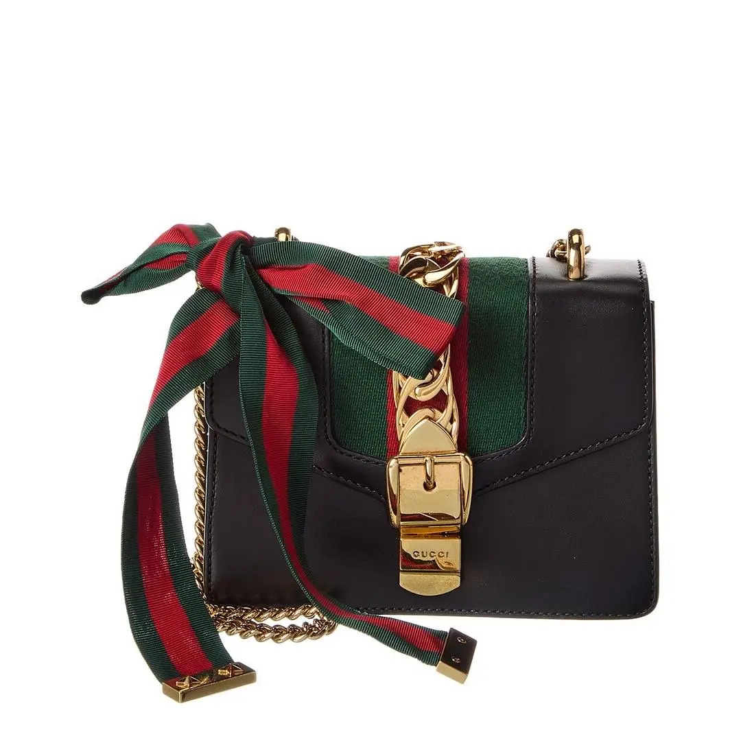 Gucci Black Calfskin Leather Mini Sylvie Chain Shoulder Bag