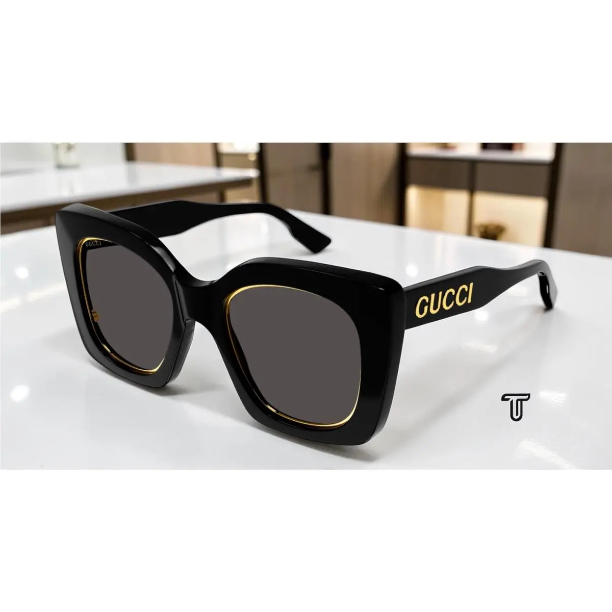 Gucci GG1151S 001 Butterfly Acetate Black Grey 51 mm Women`s Sunglasses