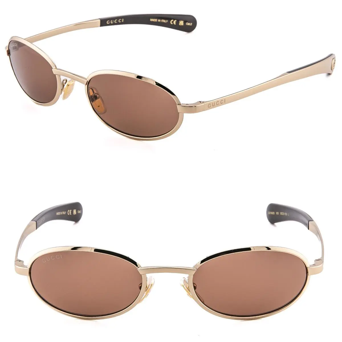Gucci GG1942S 1942 Gold Brown 003 Oval Narrow Metal Unisex Sunglasses Runway