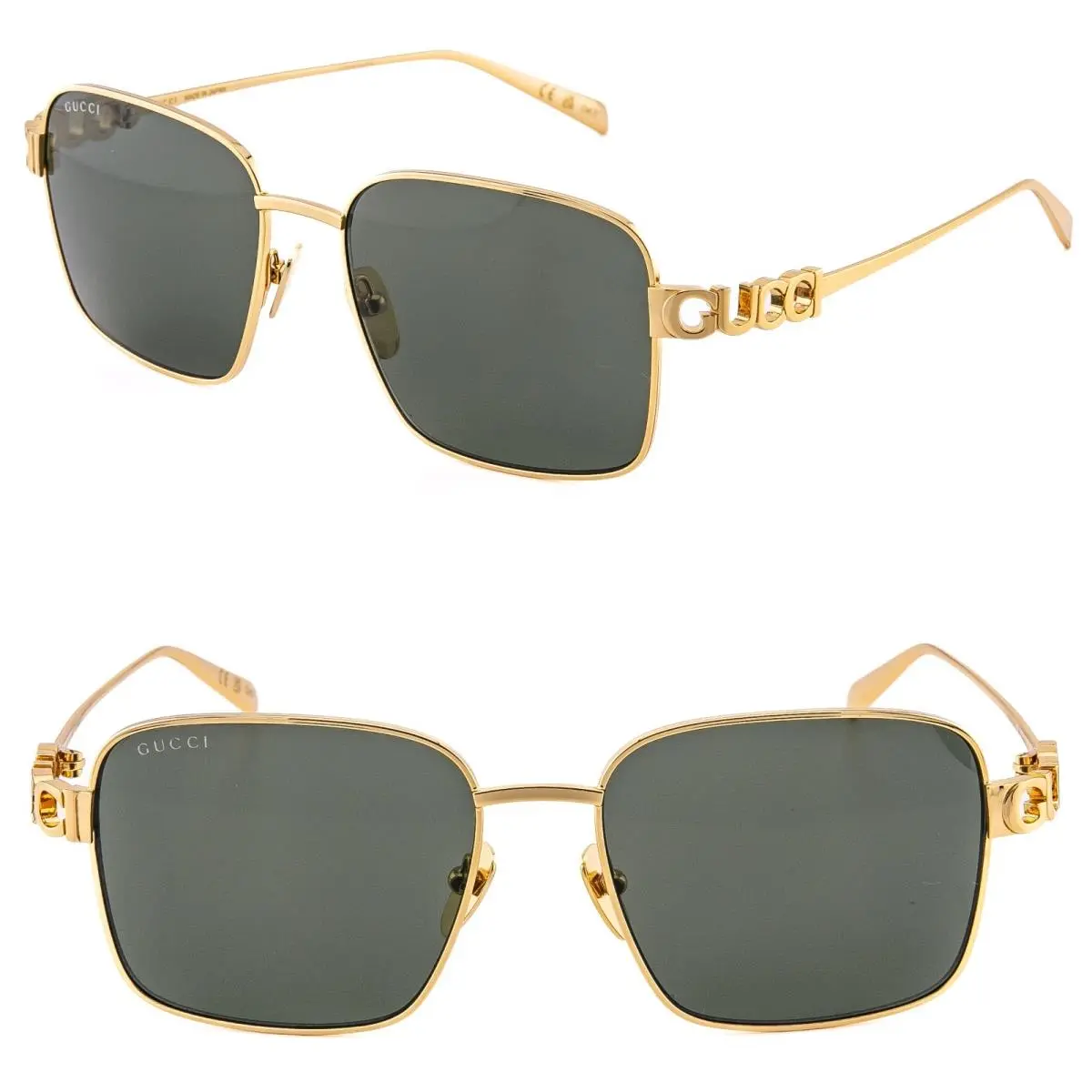 Gucci 1937 Gg1937S Gold Gray Logo Unisex Metal Rectangle Fashion Sunglasses 001