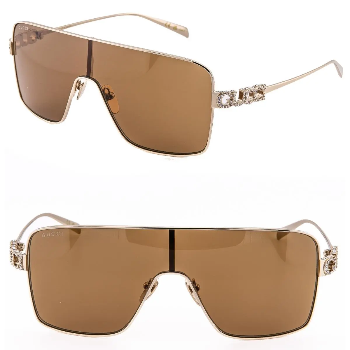 Gucci 1936 Gg1936S Gold Brown Crystal Logo Unisex Metal Mask Sunglasses 003
